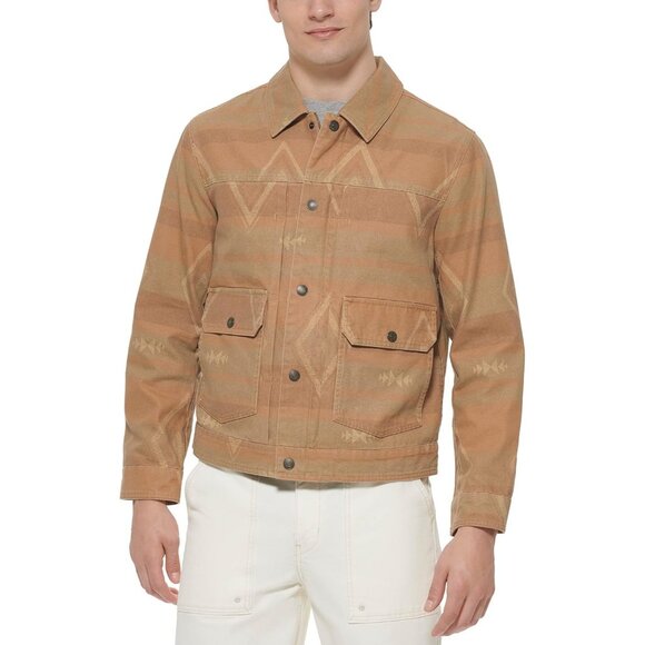 Mens Brown Aztec Print Button Front Casual Jacket With Flap Pockets - Picture 1 of 6